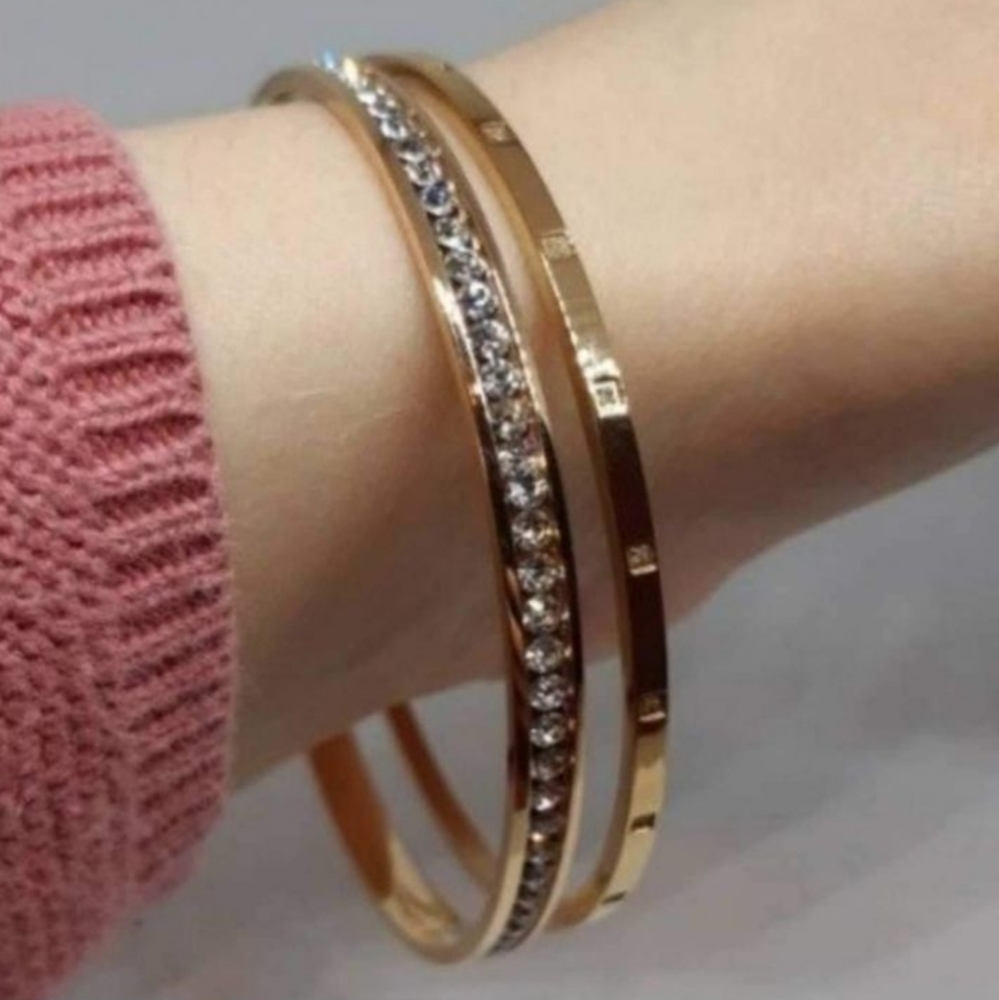 Set of 2 Gold Stainless Steel Bangle Bracelets